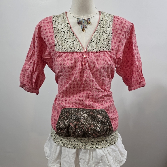 MNG casual sportswear vintage pink floral colorful blouse with buttons and pocke - Picture 3 of 5